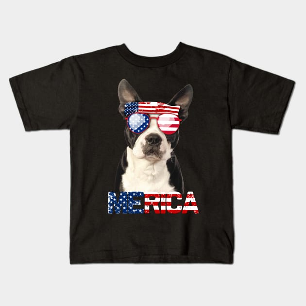 Merica Boston Terriers Dog American Flag 4Th Of July Kids T-Shirt by jrgenbode